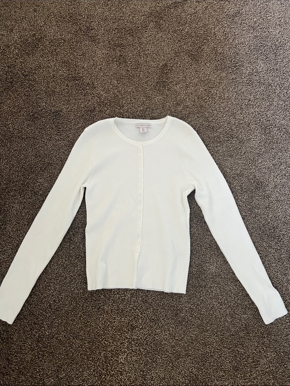 Sincerly Jules White Ribbed Button-Front Cardigan